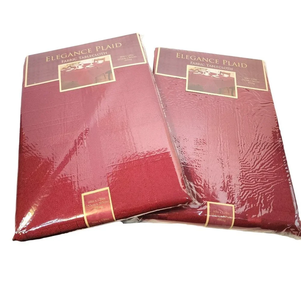 Set of 2 Burgundy 60x120 Oblong Fabric Decorative Tablecloths NWT